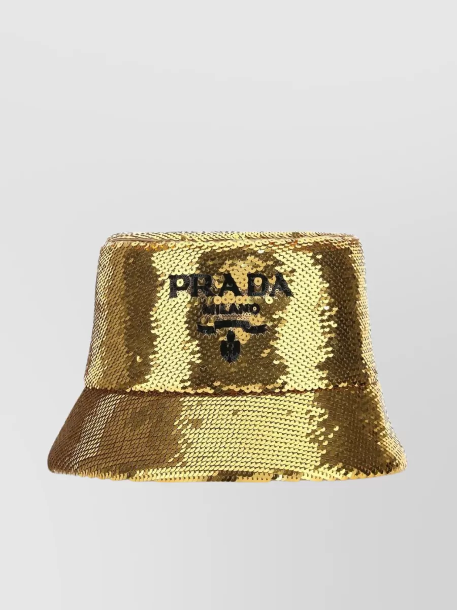Prada Sequins Logo Bucket Hat In Brown