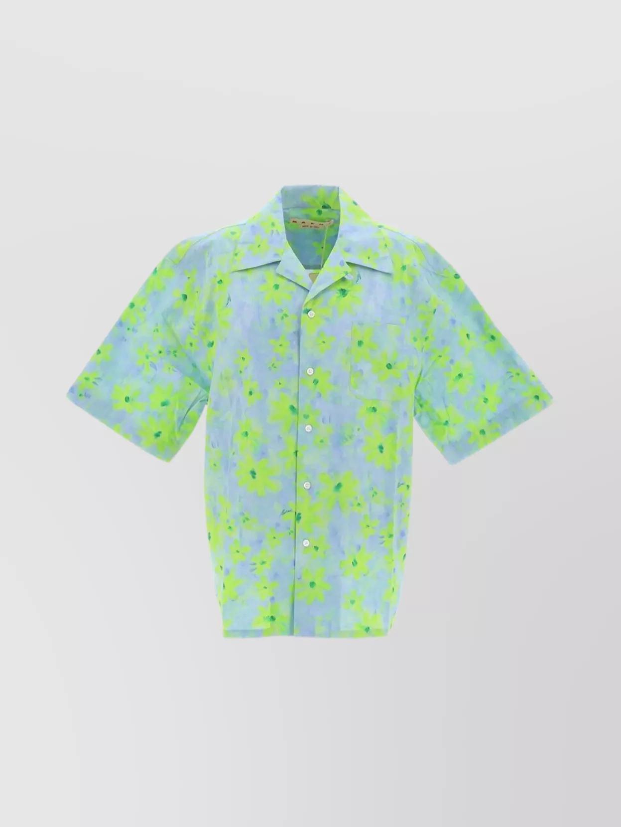 Shop Marni Floral Print Short Sleeve Shirt With Chest Pocket