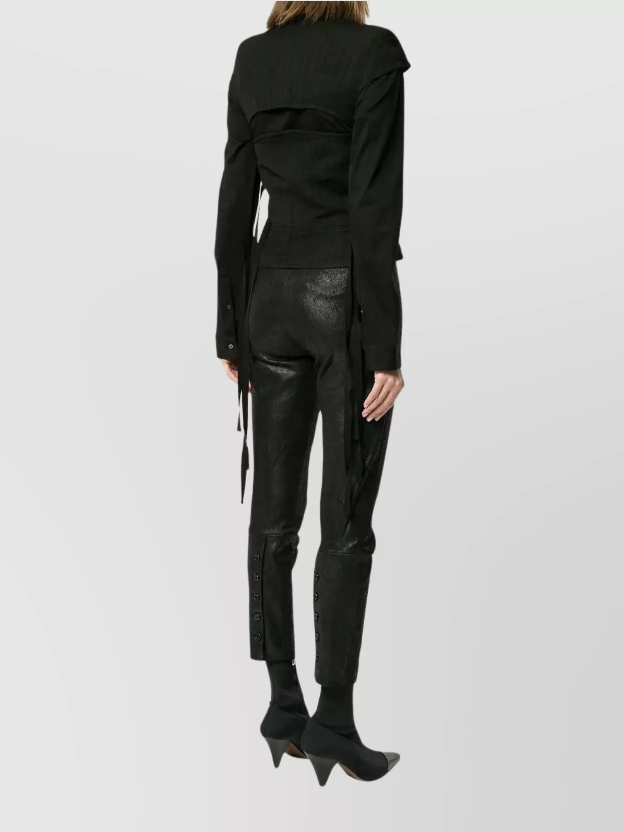 Ann Demeulemeester Oversized Collar Cap Sleeve Top With Pendant Tassel In Black