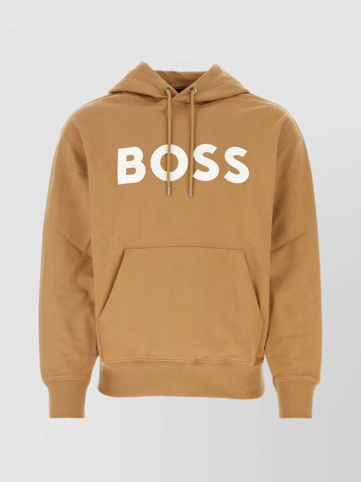Hugo Boss Drawstring Hooded Cotton Sweater In Neutral