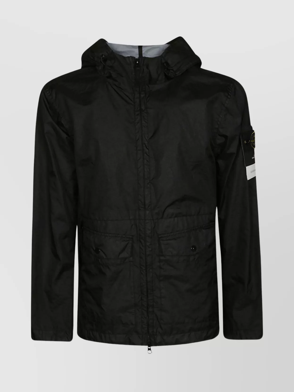 Stone Island Hooded Jacket With Adjustable Hem And Front Pockets In Black