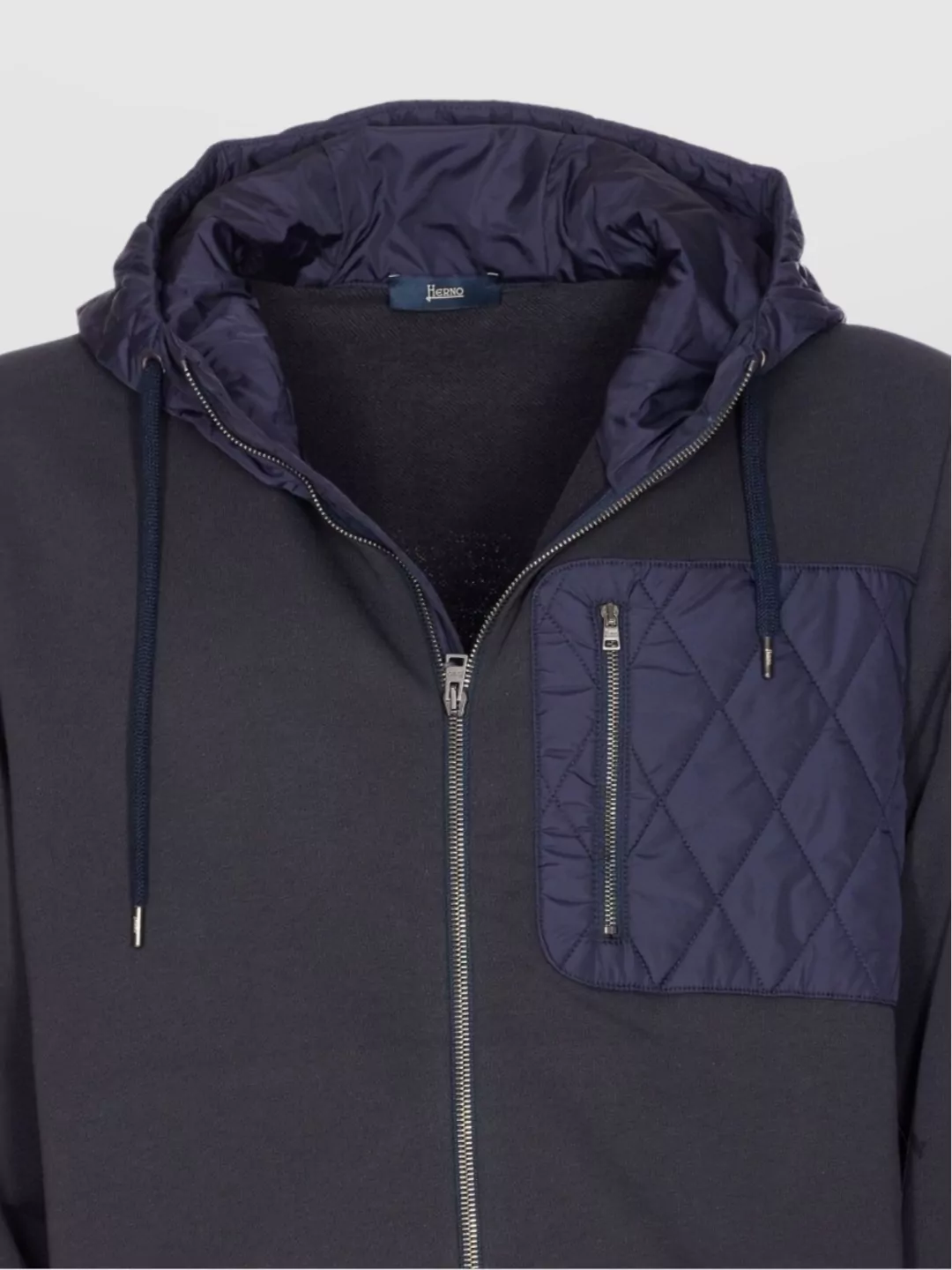 Herno Quilted Hoodie With Drawstring And Long Sleeves In Blue