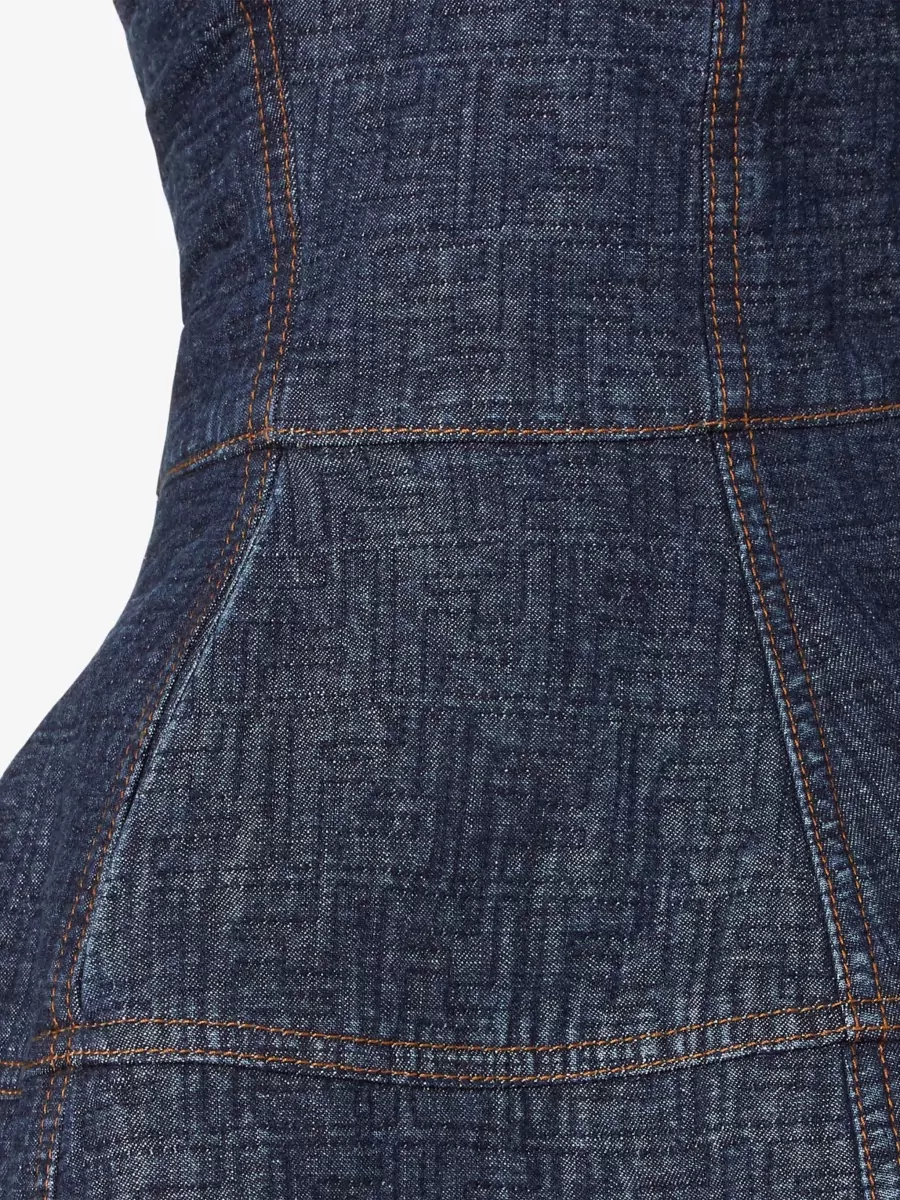 Fendi Strapless Denim Dress Structured Silhouette