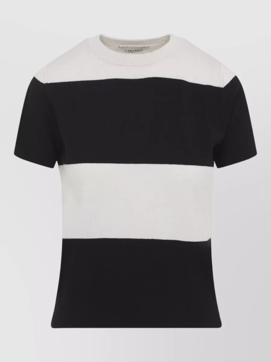 S Max Mara Ribbed Slim-Fit Striped Wool Short-Sleeve Knitted Top
