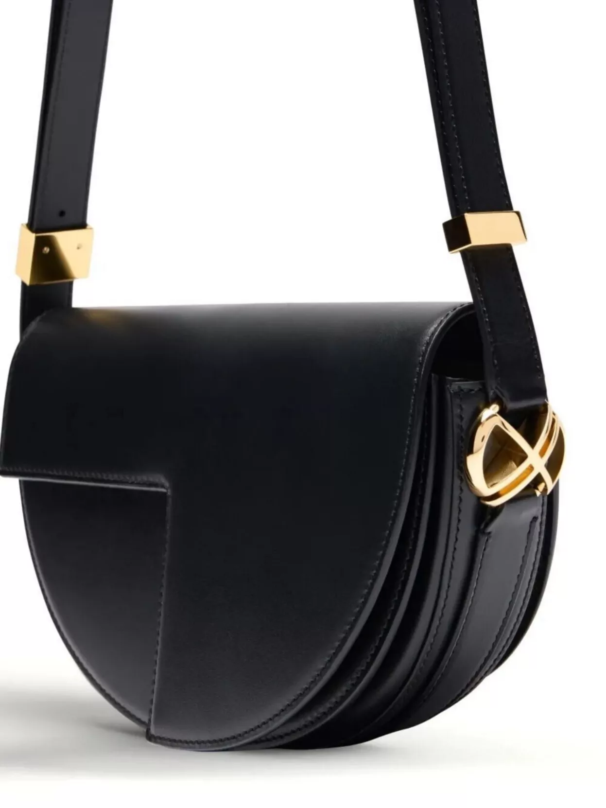 Patou Leather Shoulder Bag With Adjustable Strap In Black