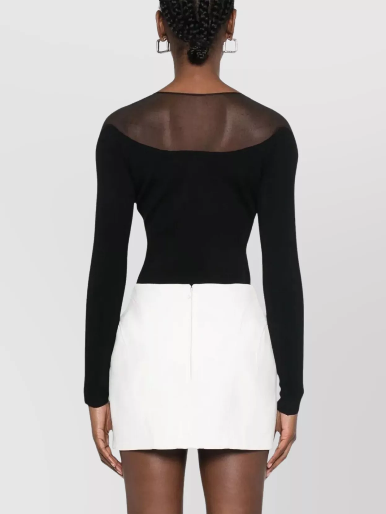 Mugler Sheer Neckline Stretch Fabric Long Sleeves Body In Black
