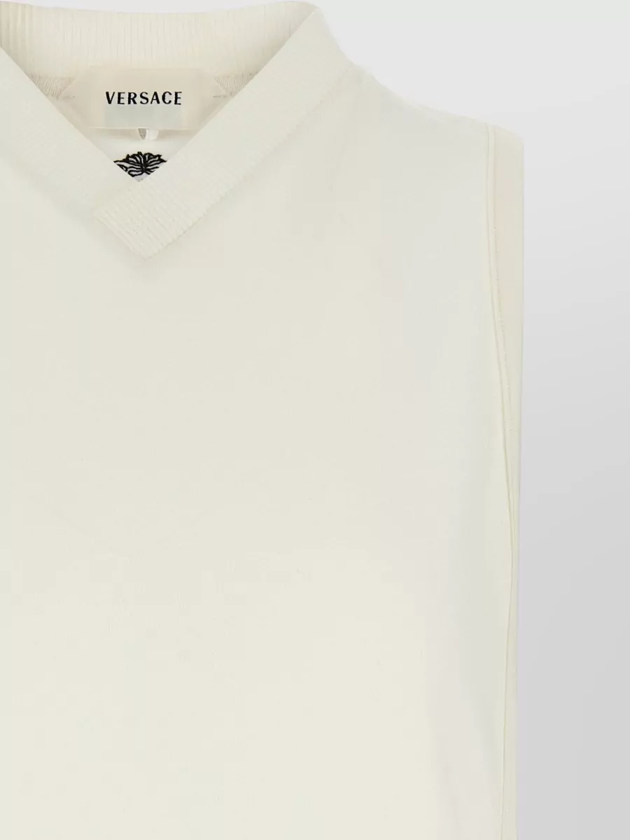 Versace Ribbed V-Neck Cutout Cotton Tank Top