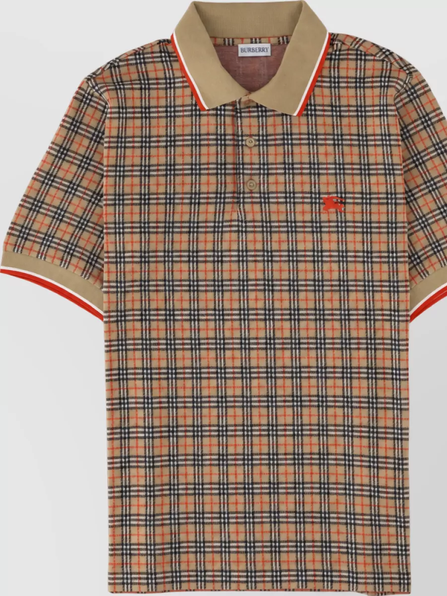 Burberry Check Cotton Blend Polo Shirt