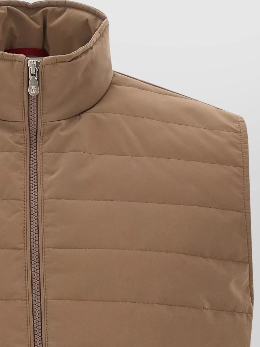 Brunello Cucinelli High Collar Quilted Vest Side Zipper Pockets