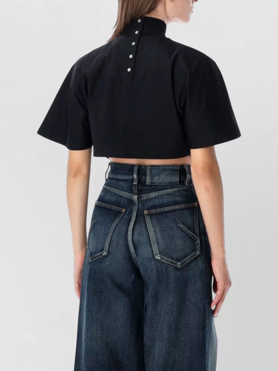 Alaïa Cotton Ribbed Mock Neck Cropped T-Shirt