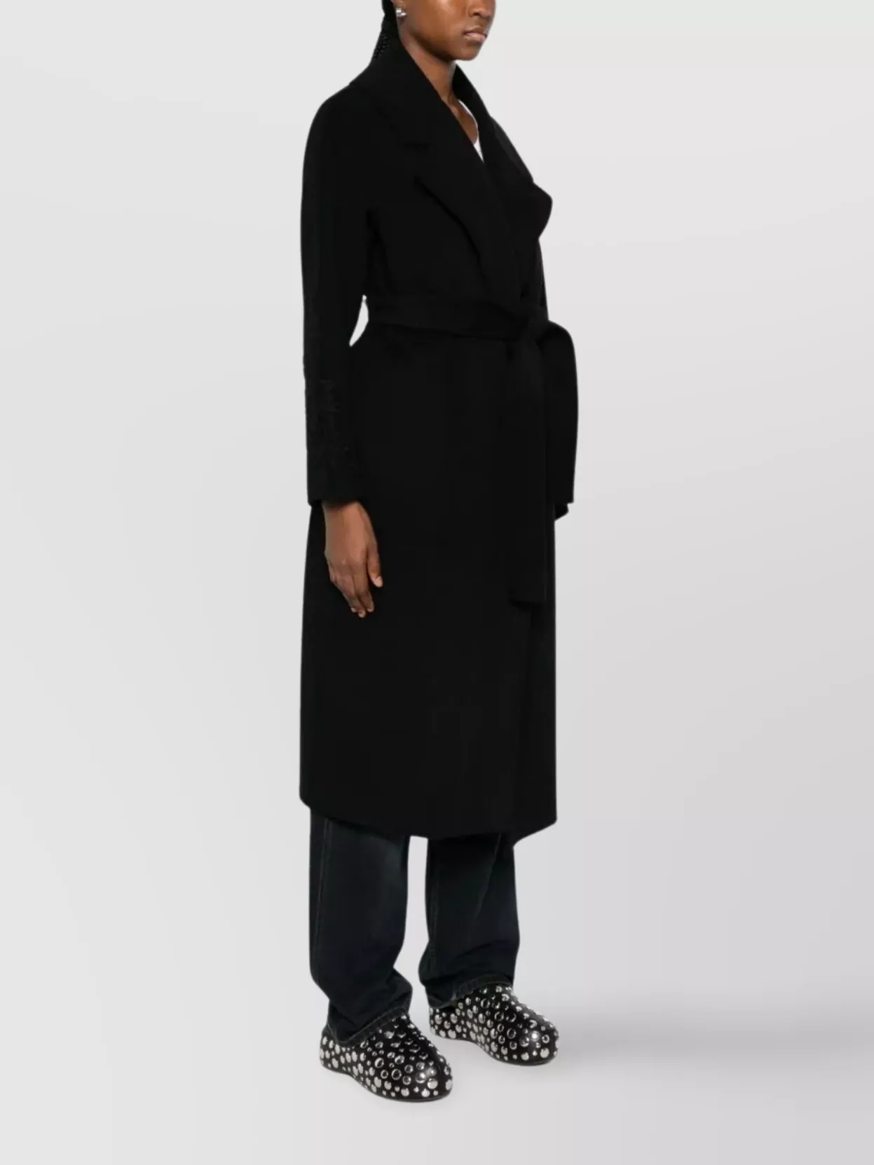Ermanno Firenze Long Coat With Belted Waist And Embroidery