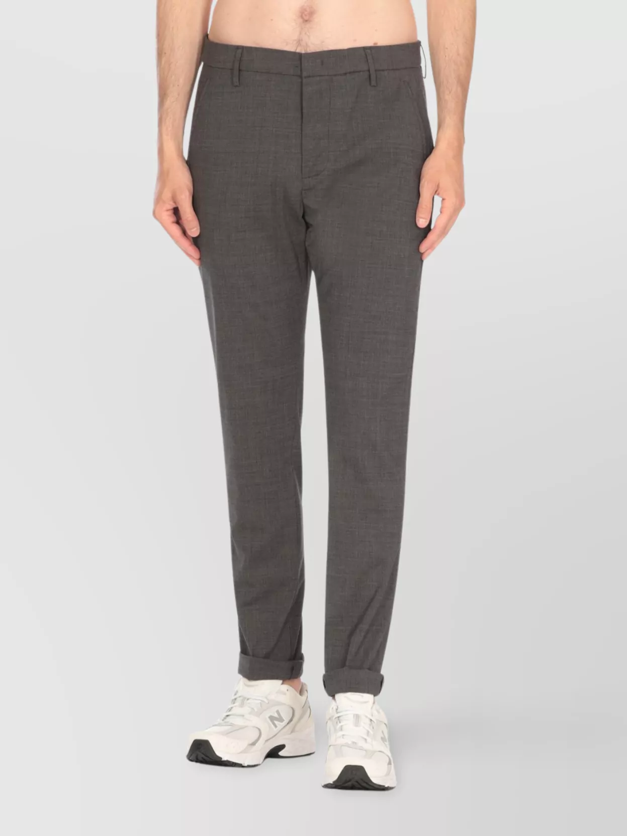 Dondup Straight Wool Trousers Rolled Cuffs In Gray