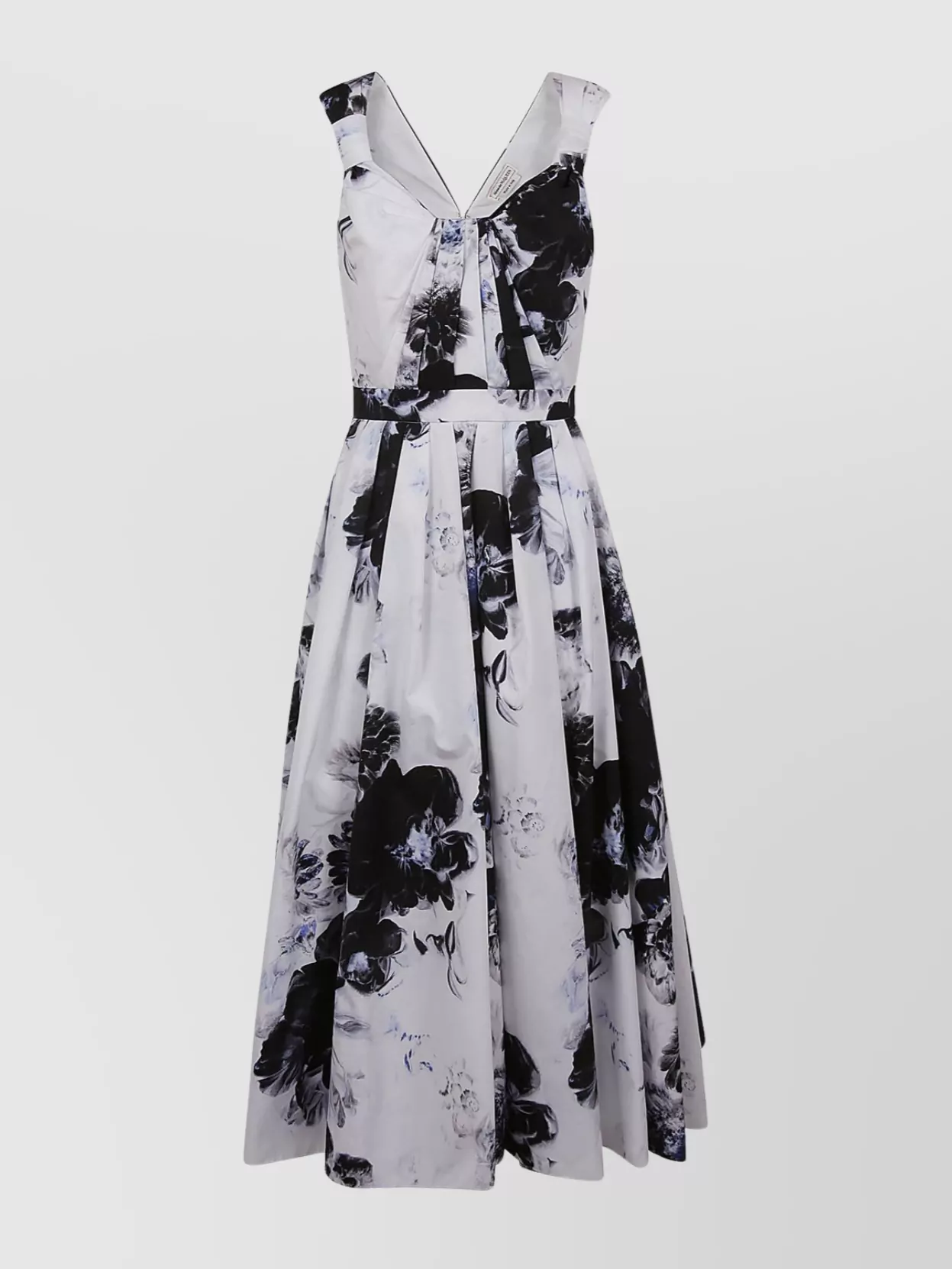 Shop Alexander Mcqueen Floral Pleated Midi Dress In Grey