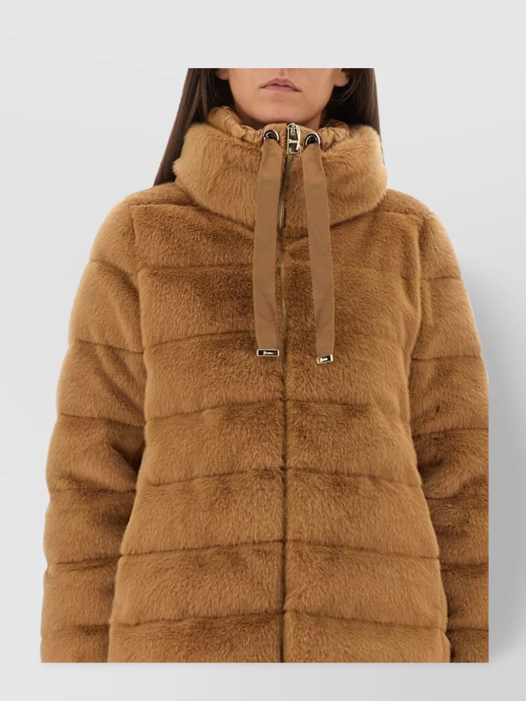 Herno Faux Fur Down Coat With High Collar In Brown