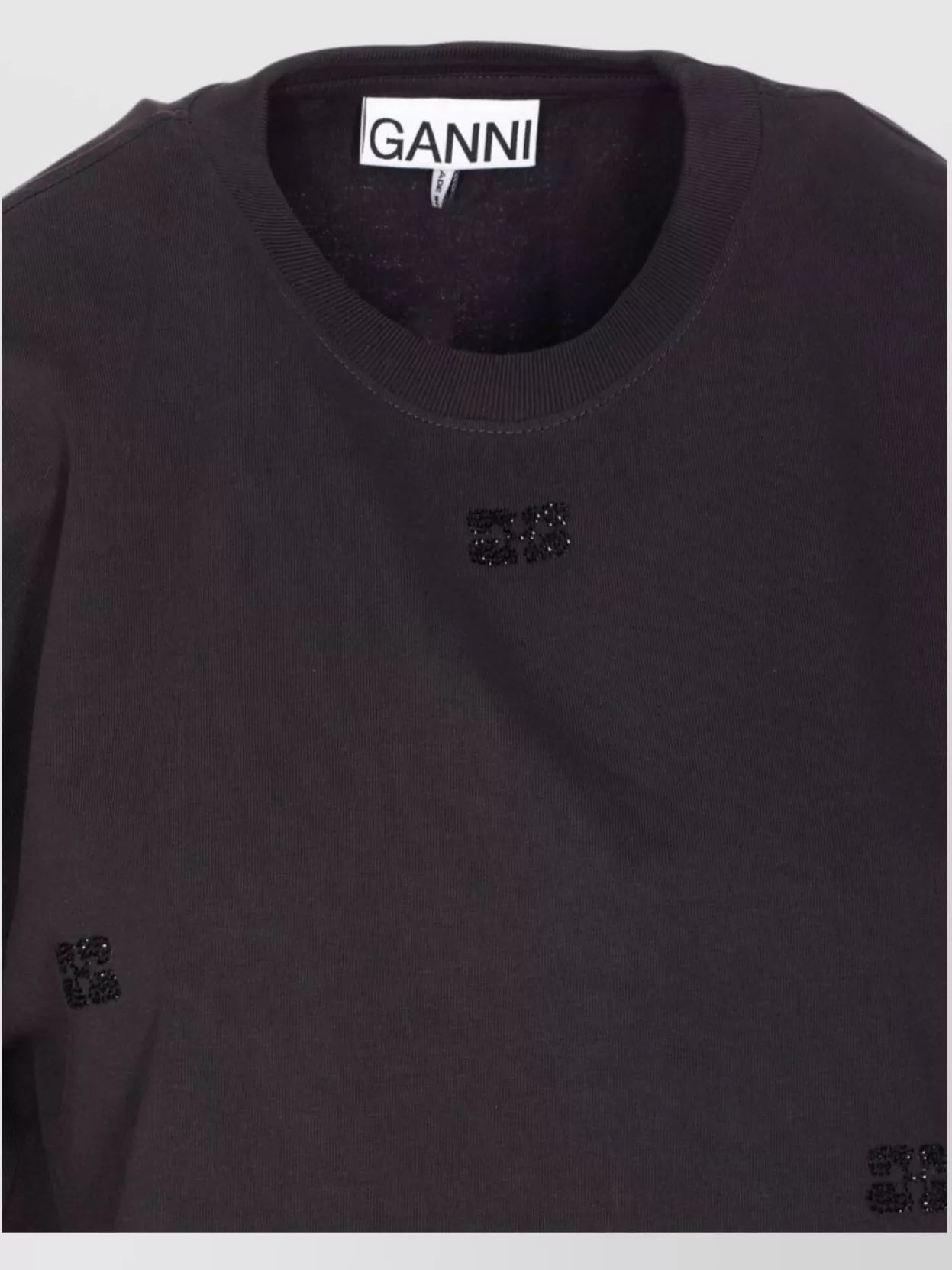 Ganni Crewneck Embroidered Phantom Heavy Short Sleeves Top