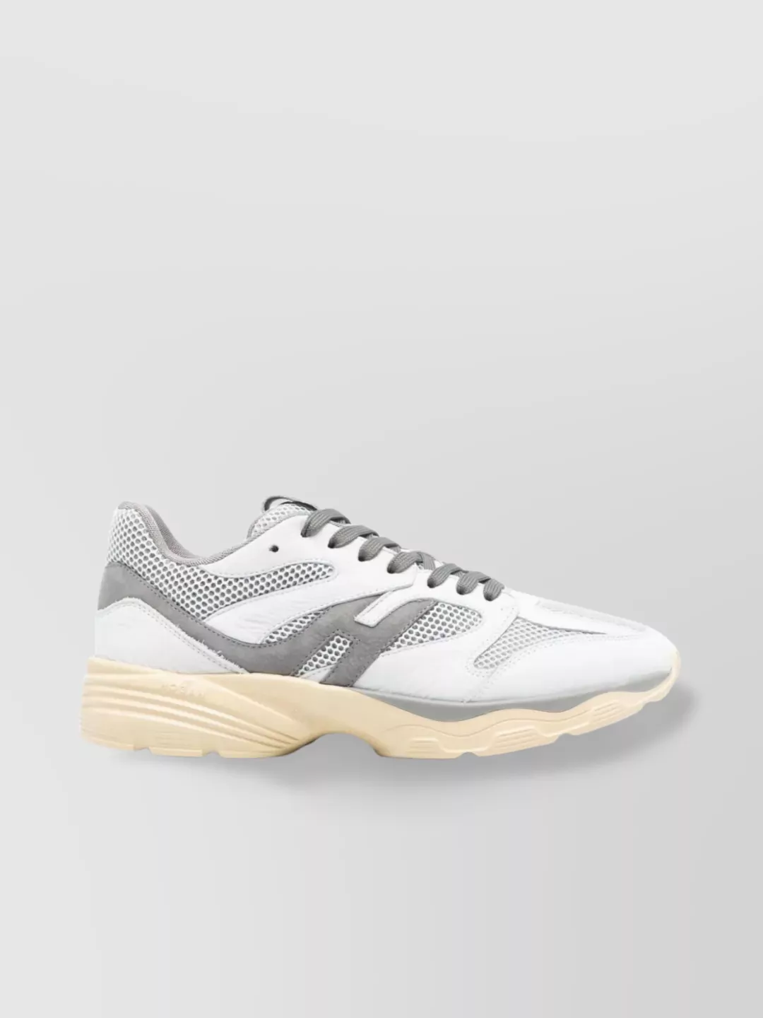 Hogan Round Toe Mesh Panels Sneakers Rubber Sole In White