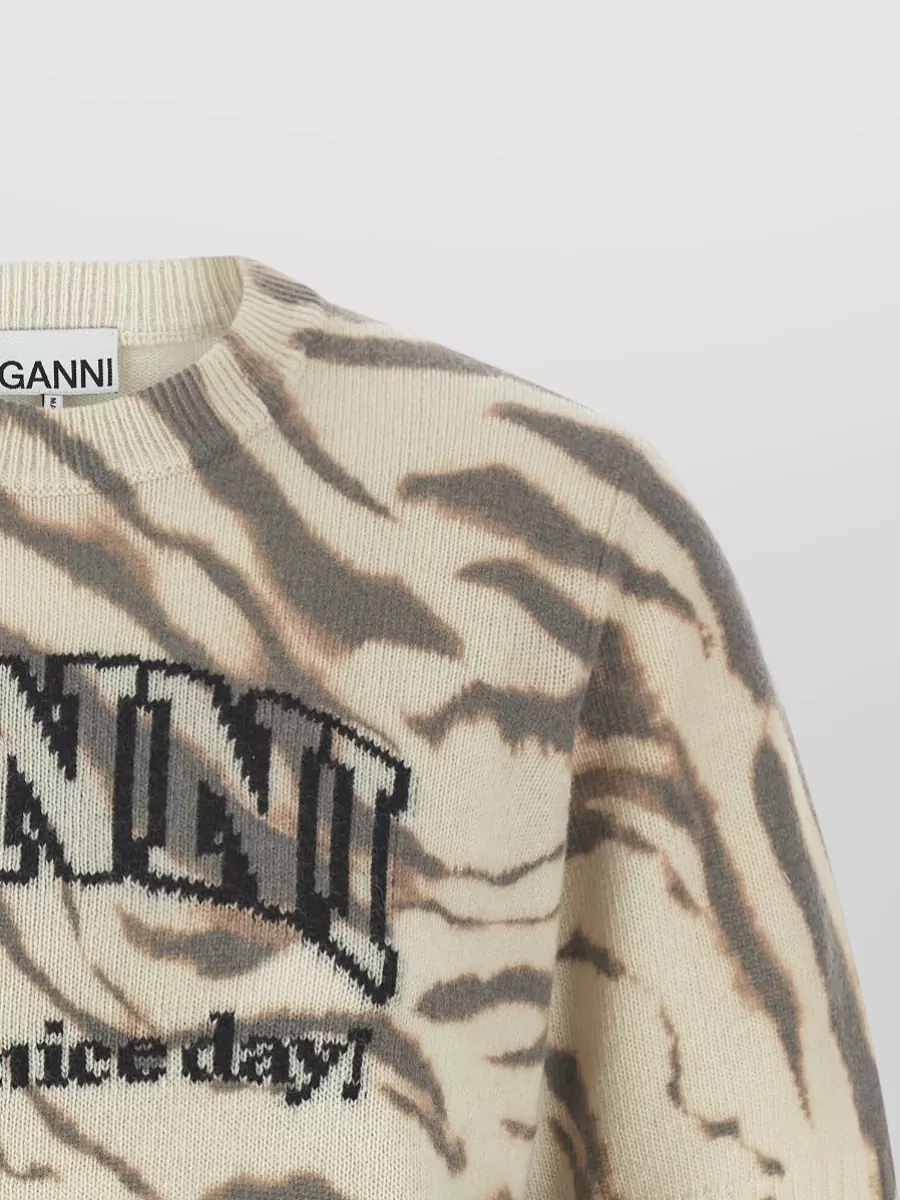 Ganni Wool Logo Intarsia Striped T-Shirt