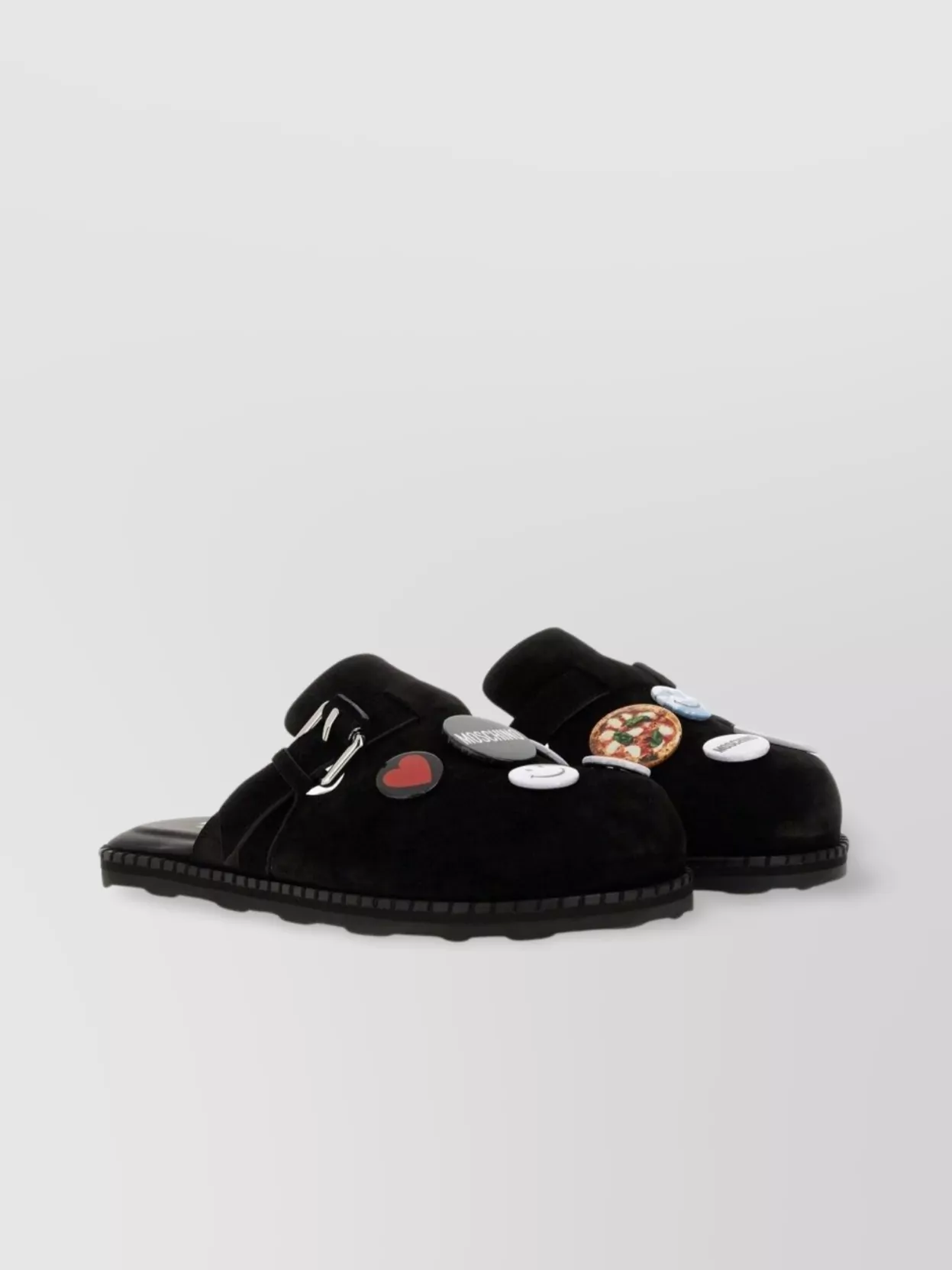 Moschino Buckle Patch Flat Toe Sandals