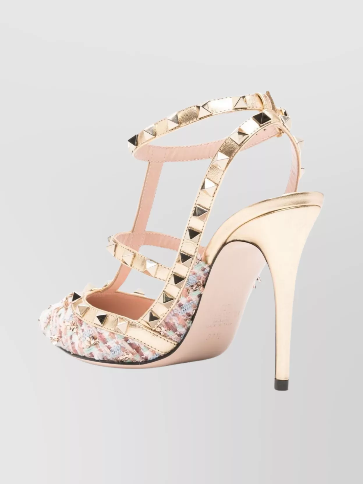 Valentino Rockstud Caged 100 Tweed & Leather Pump In Multi
