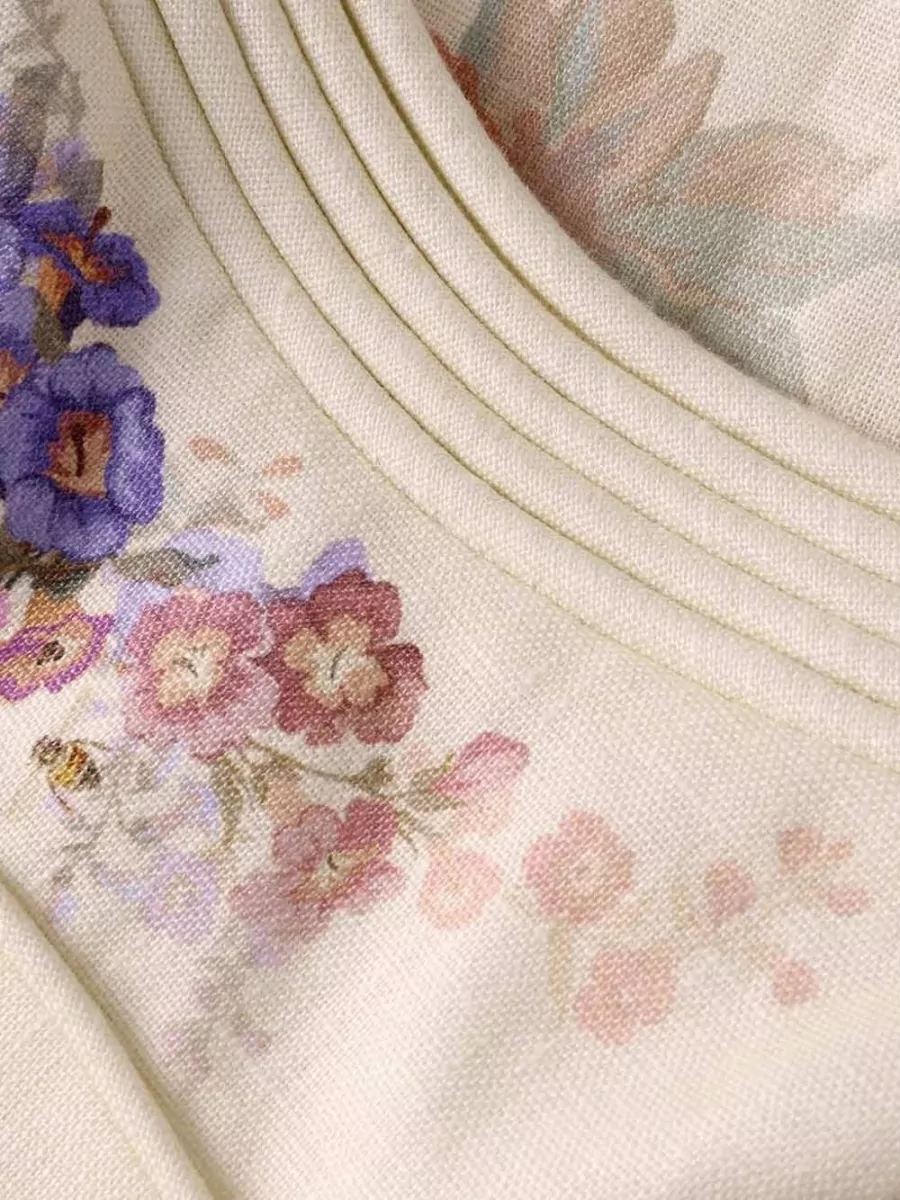 Zimmermann Linen Floral-Print V-Neck Midi Dress