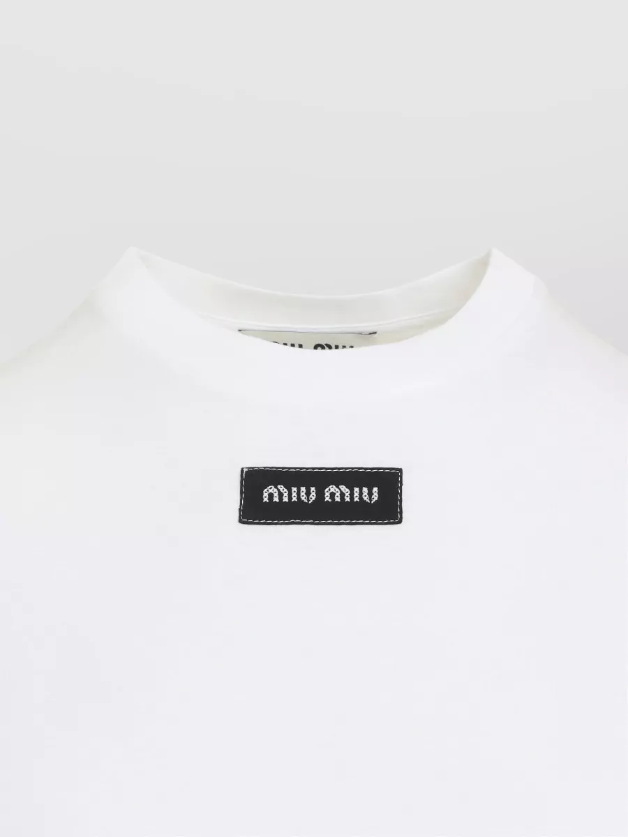 Miu Miu Cotton Logo Patch Cropped T-Shirt
