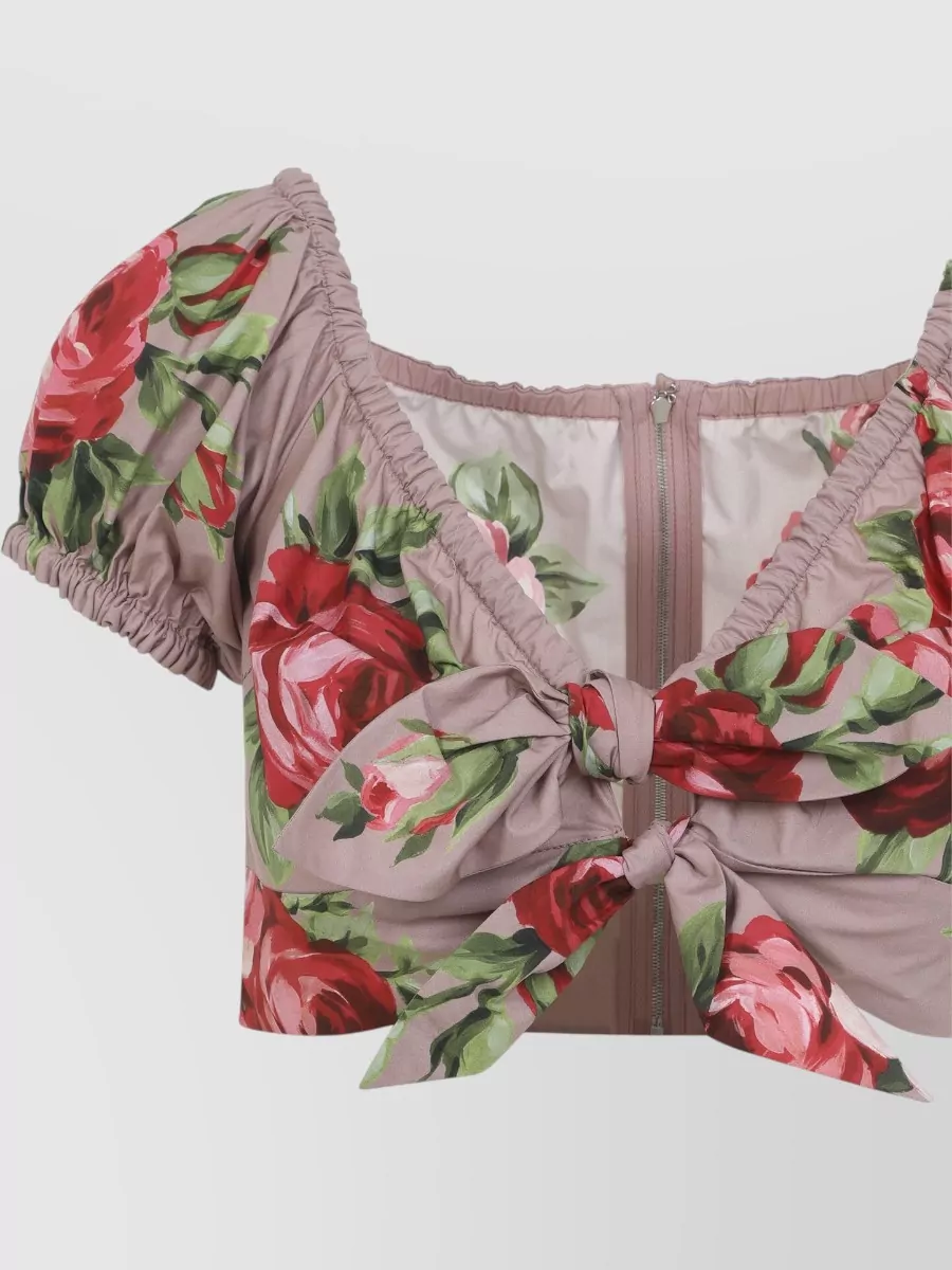 Dolce&Gabbana Cotton Floral-Print V-Neck Cropped Blouse