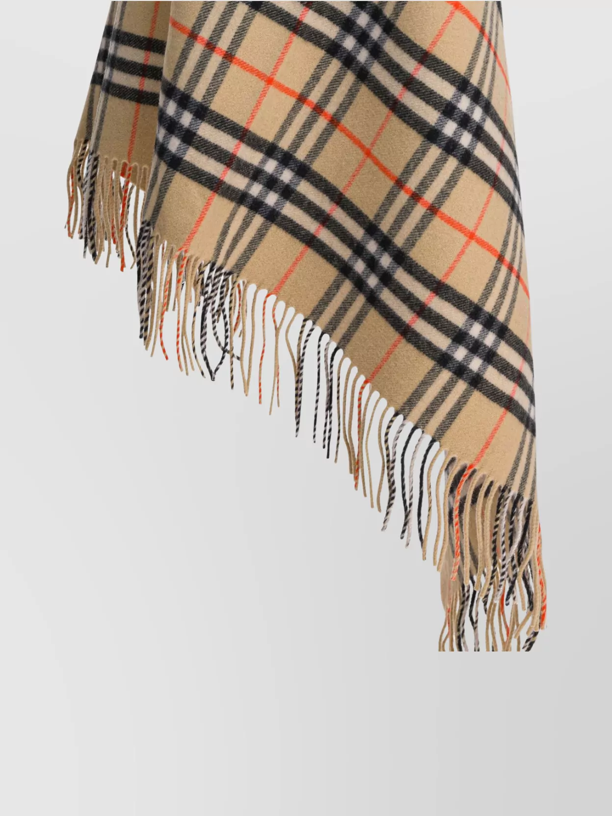 Burberry Asymmetric Checked Bandana Cape Fringe