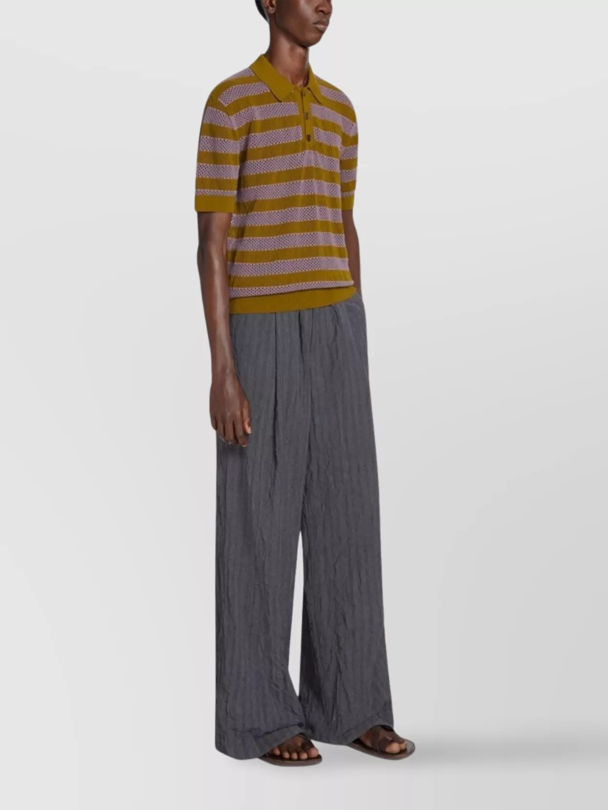 Dries Van Noten Crewneck Striped Short Sleeve Sweater
