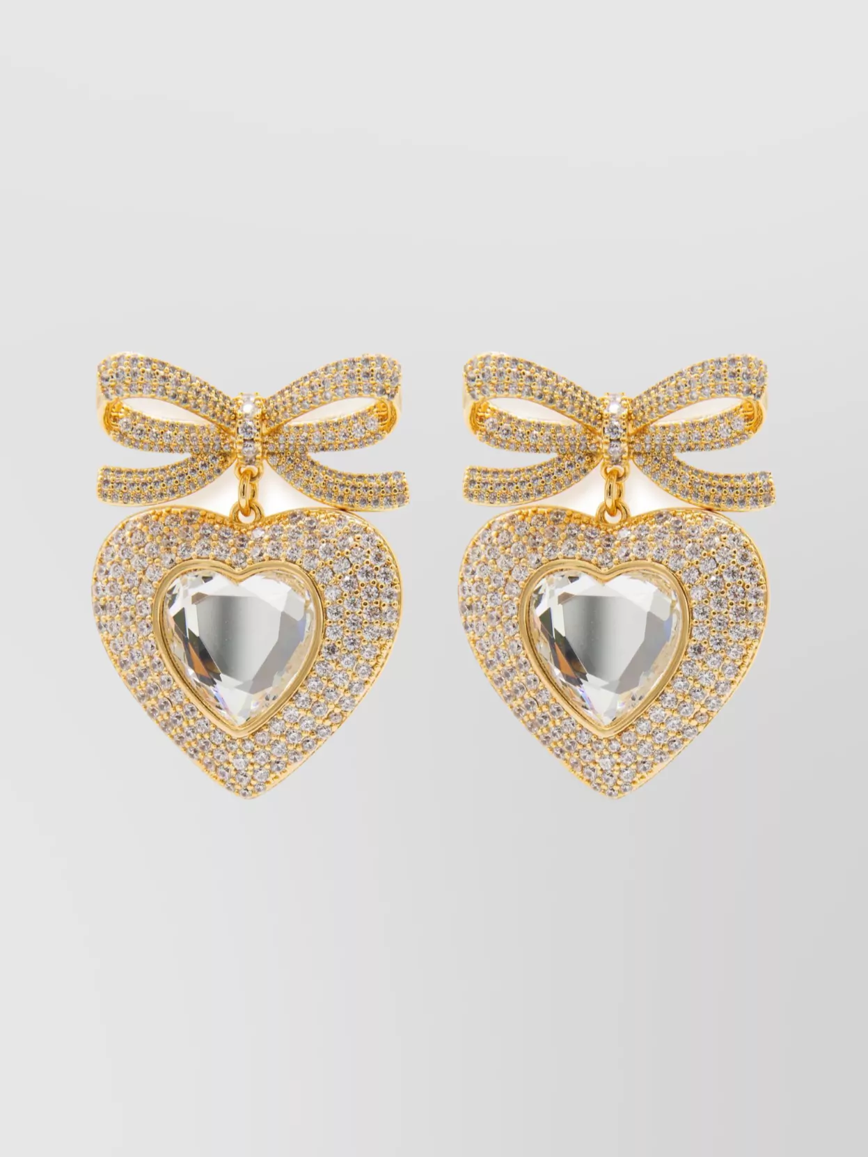 Self-Portrait Crystal-embellished bow heart earrings