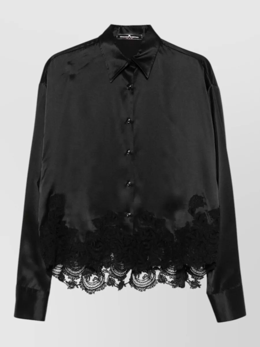 Ermanno Scervino Silk lace trim long-sleeve shirt