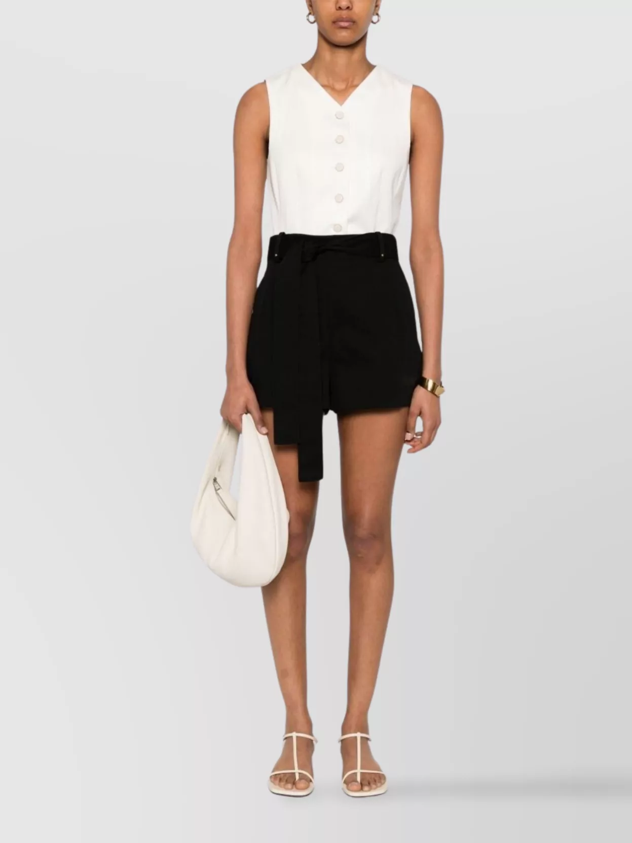Moncler Tied Waist Cotton Blend Shorts