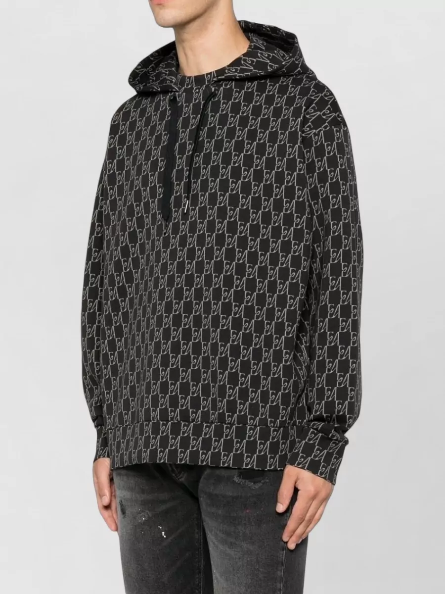 Emporio Armani Ribbed Cuff Monogram Print Hoodie