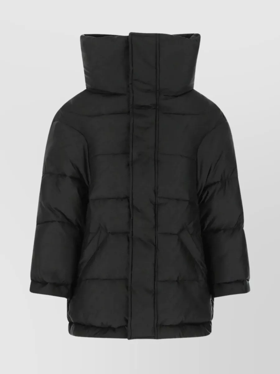 Shop Balenciaga Drawstring Hemline Quilted Nylon Jacket In Black