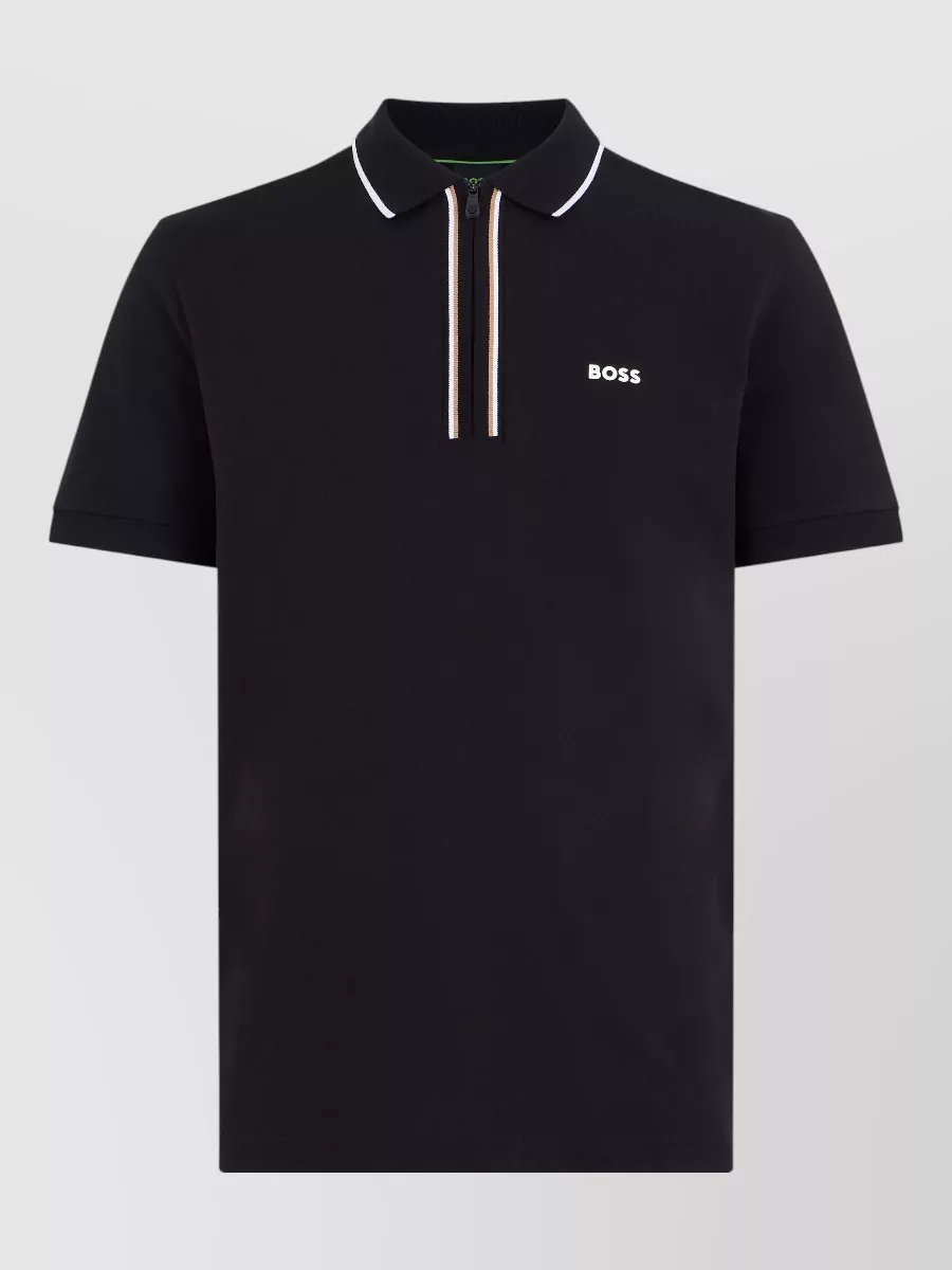 Boss Striped cotton zip polo shirt