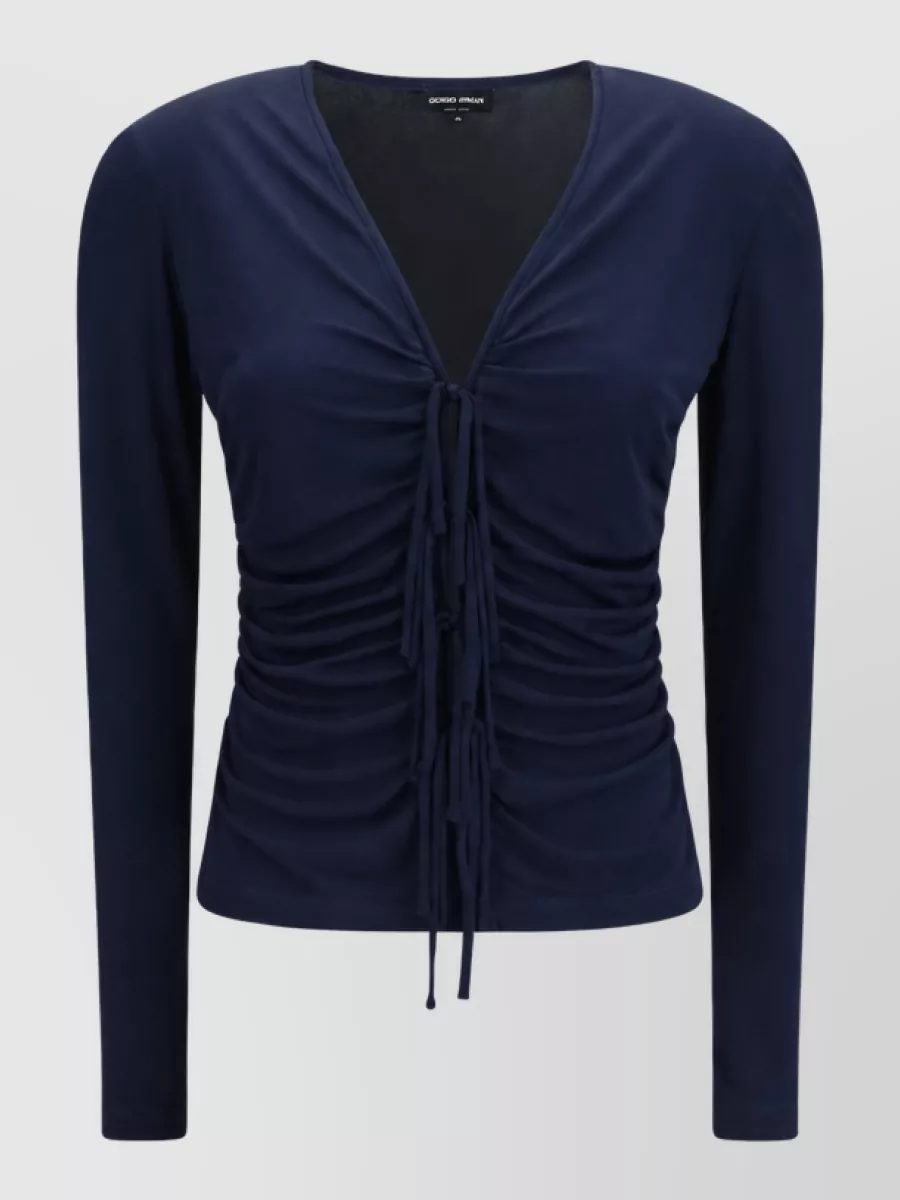 Giorgio Armani viscose ruched v-neck long-sleeve top