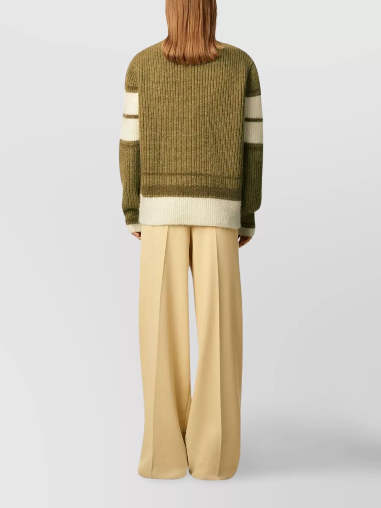 Ami Paris Striped Sleeve V-Neck Knit Sweater