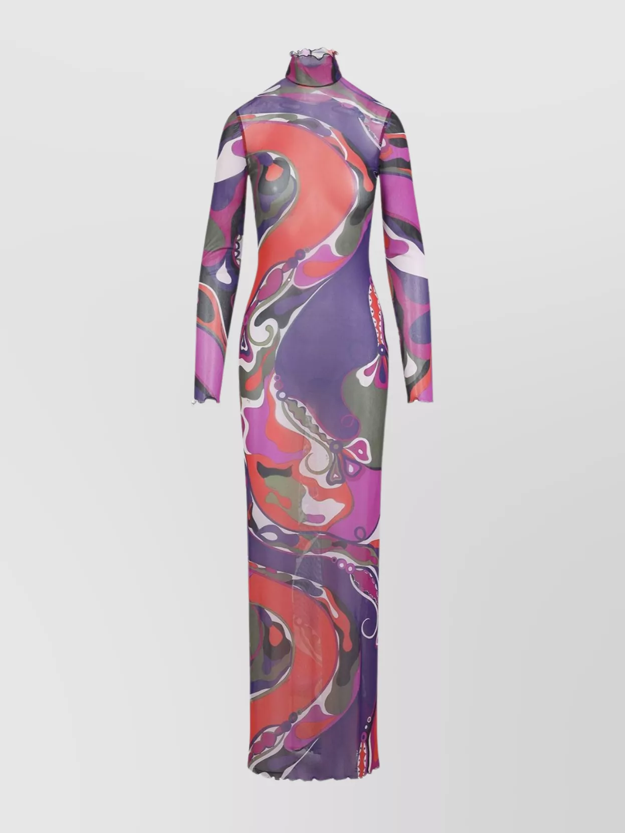 Pucci Sheer Long Sleeve Dress With Ruffled Collar In Multi