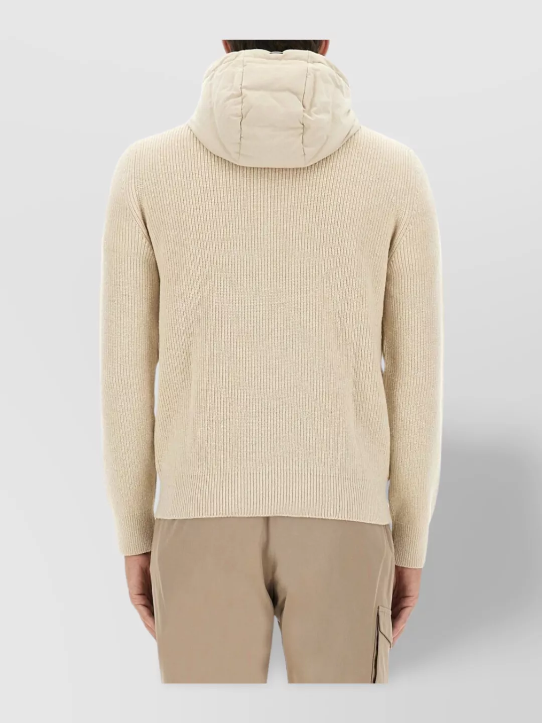 Herno Quilted Microfibre And Ribbed Wool Down Hooded Jacket In Neutral