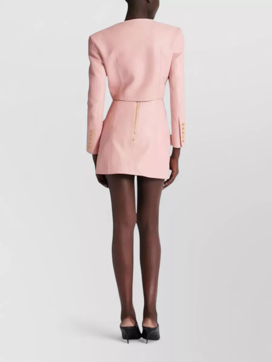 Balmain Lambskin Long Sleeve Cropped Jacket