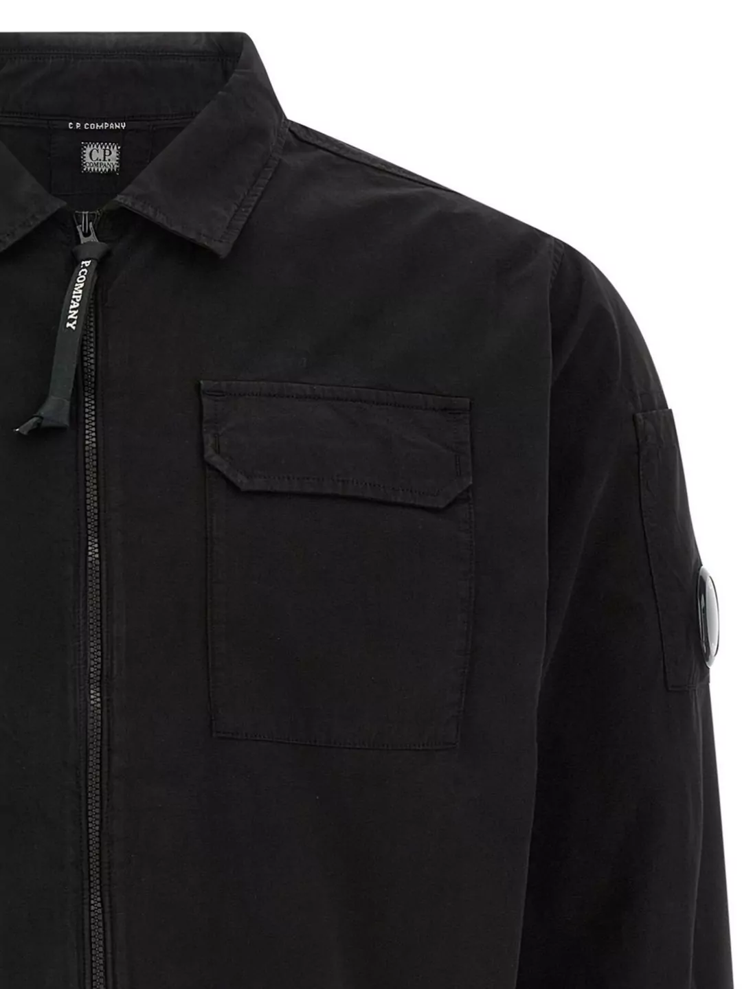 C.p. Company Zippered Shirt With Chest Pocket And Long Sleeves In Black