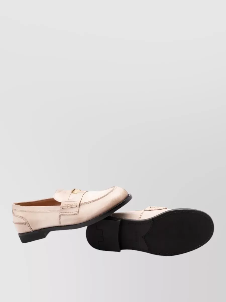 Miu Miu Leather Penny Loafers Goldtone Detail