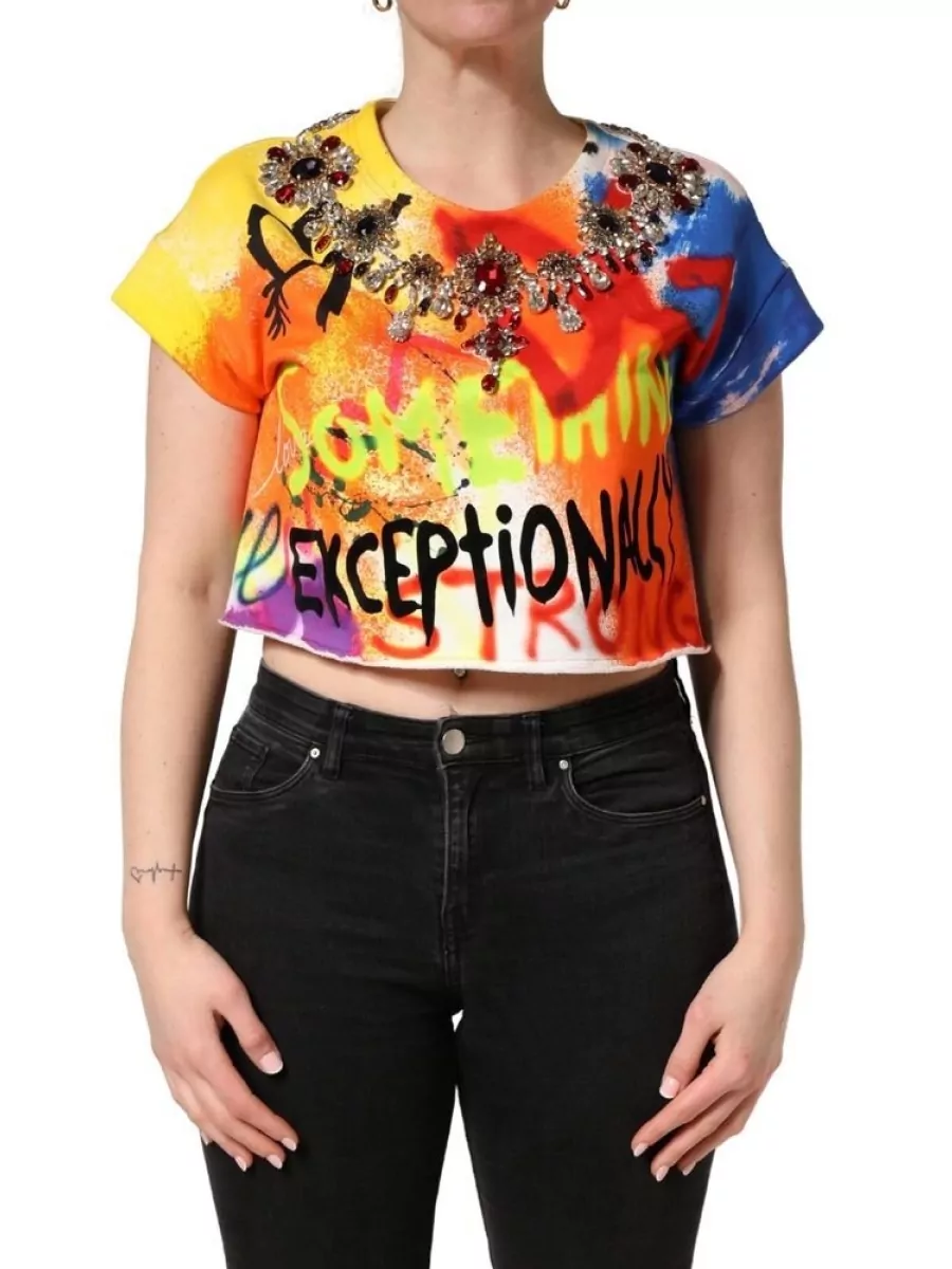 Dolce&Gabbana Cotton Crystal-Embellished Cropped Jersey Top