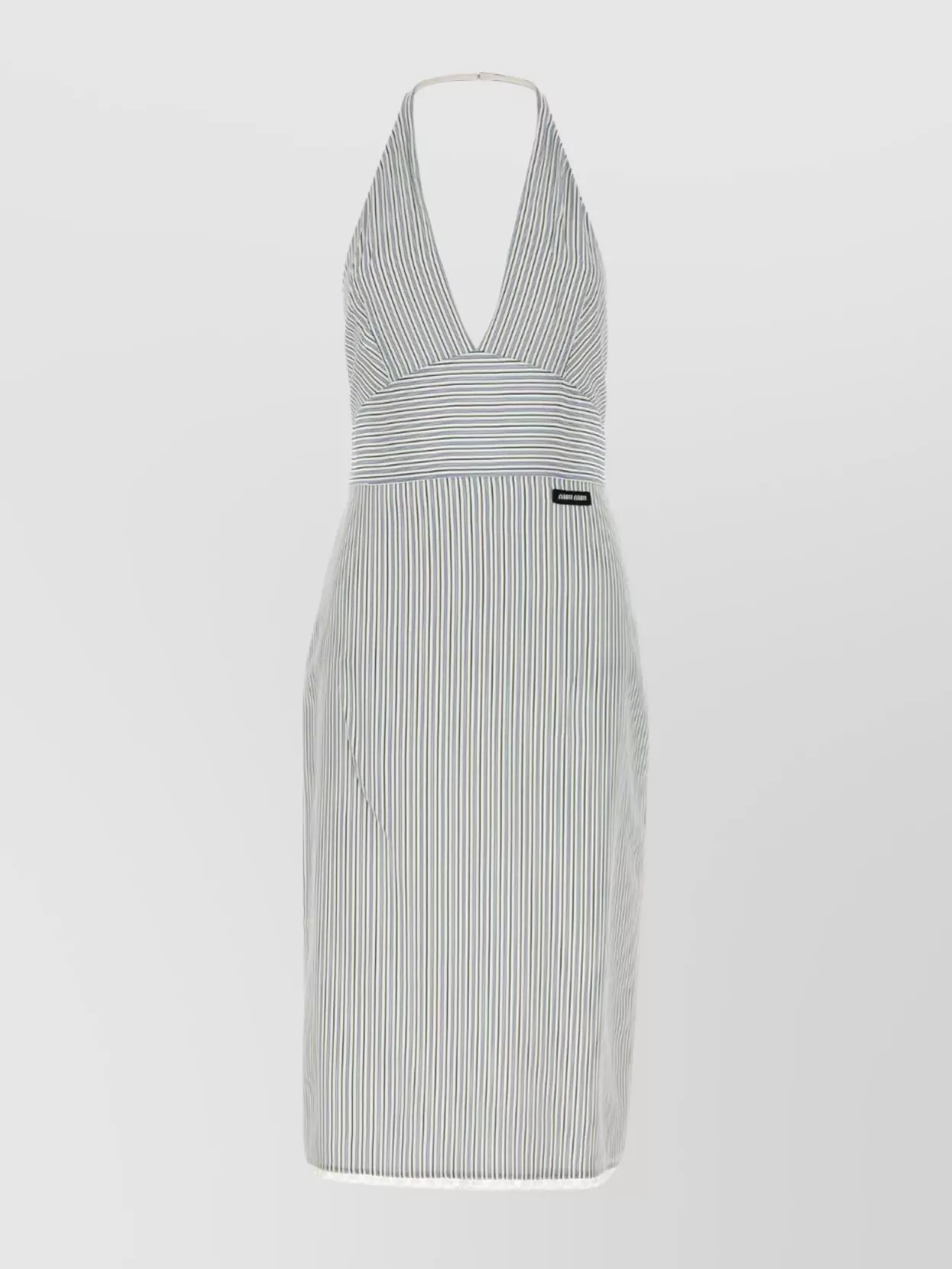 Miu Miu Striped Silk Halter Dress With Back Slit In Gray