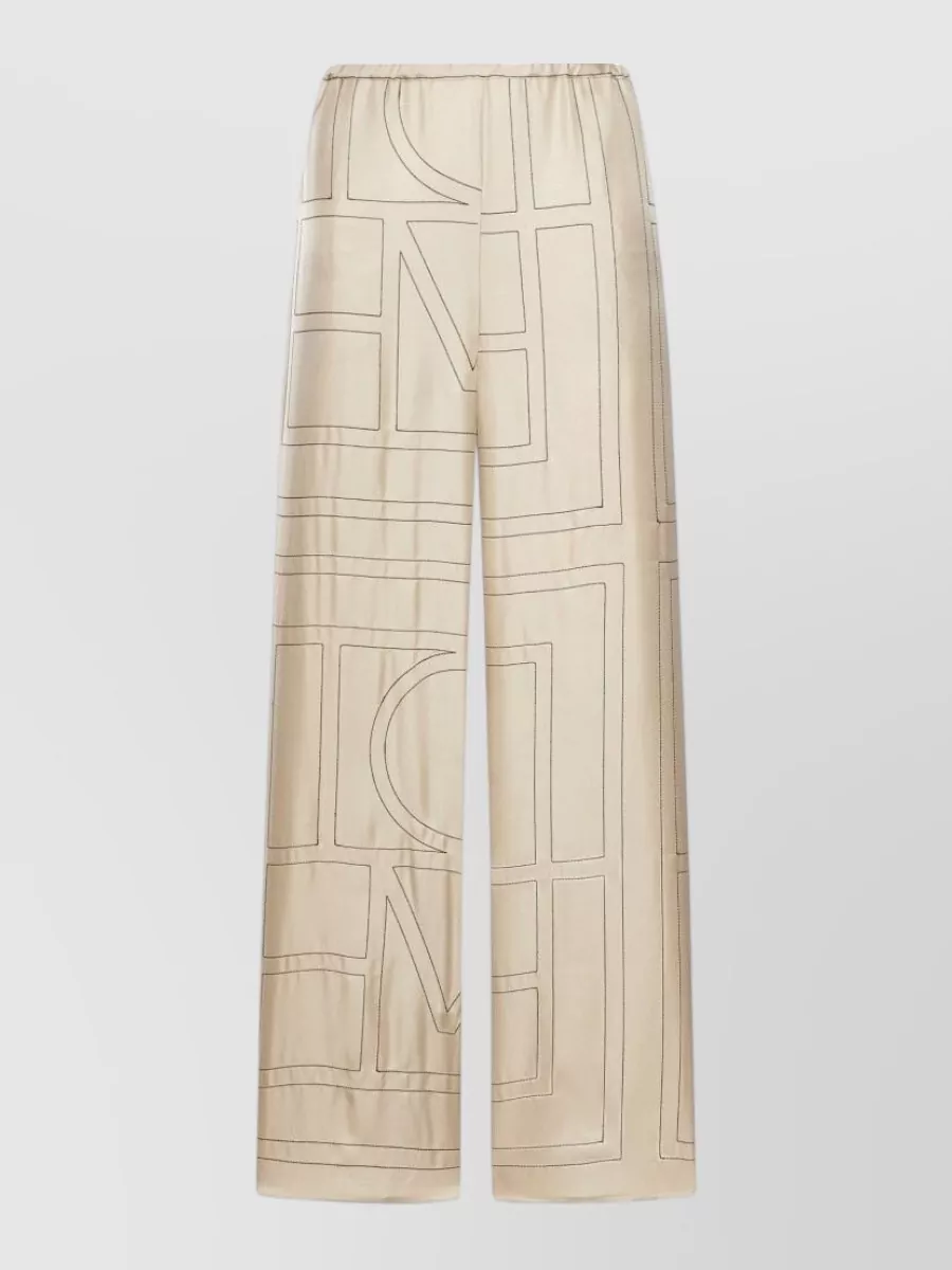 Totême Silk Monogram-Print Wide-Leg Trousers