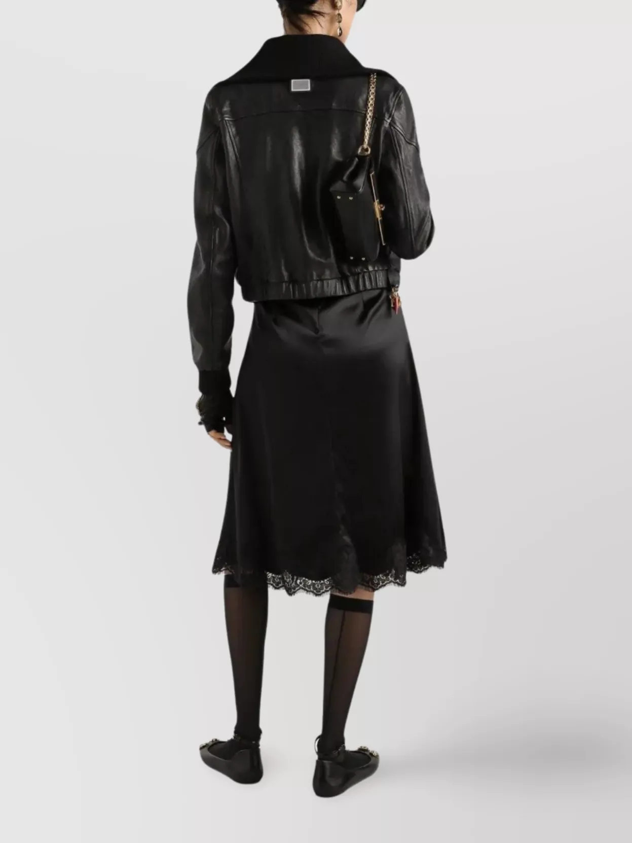 Dolce & Gabbana Lace Trim Satin Dress With Spaghetti Straps In Black