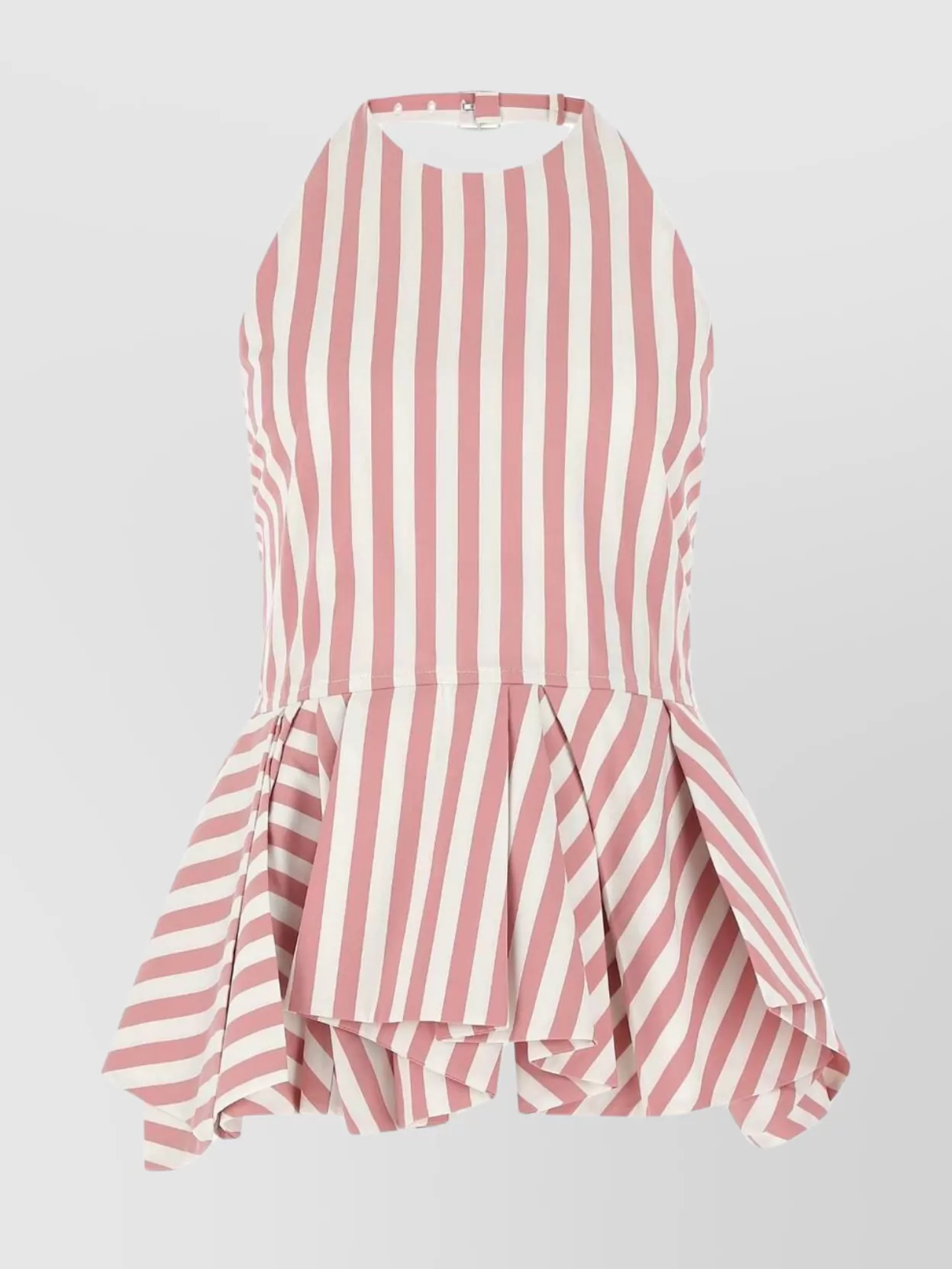 Shop Jil Sander Striped Sleeveless Halterneck Top With Peplum Hem