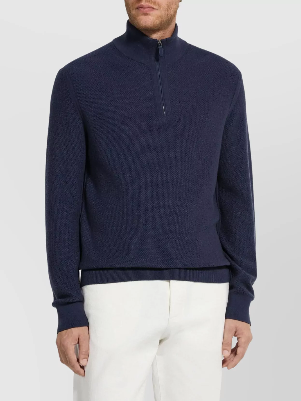 Zegna Long Sleeve Textured Knit Sweater With Leather