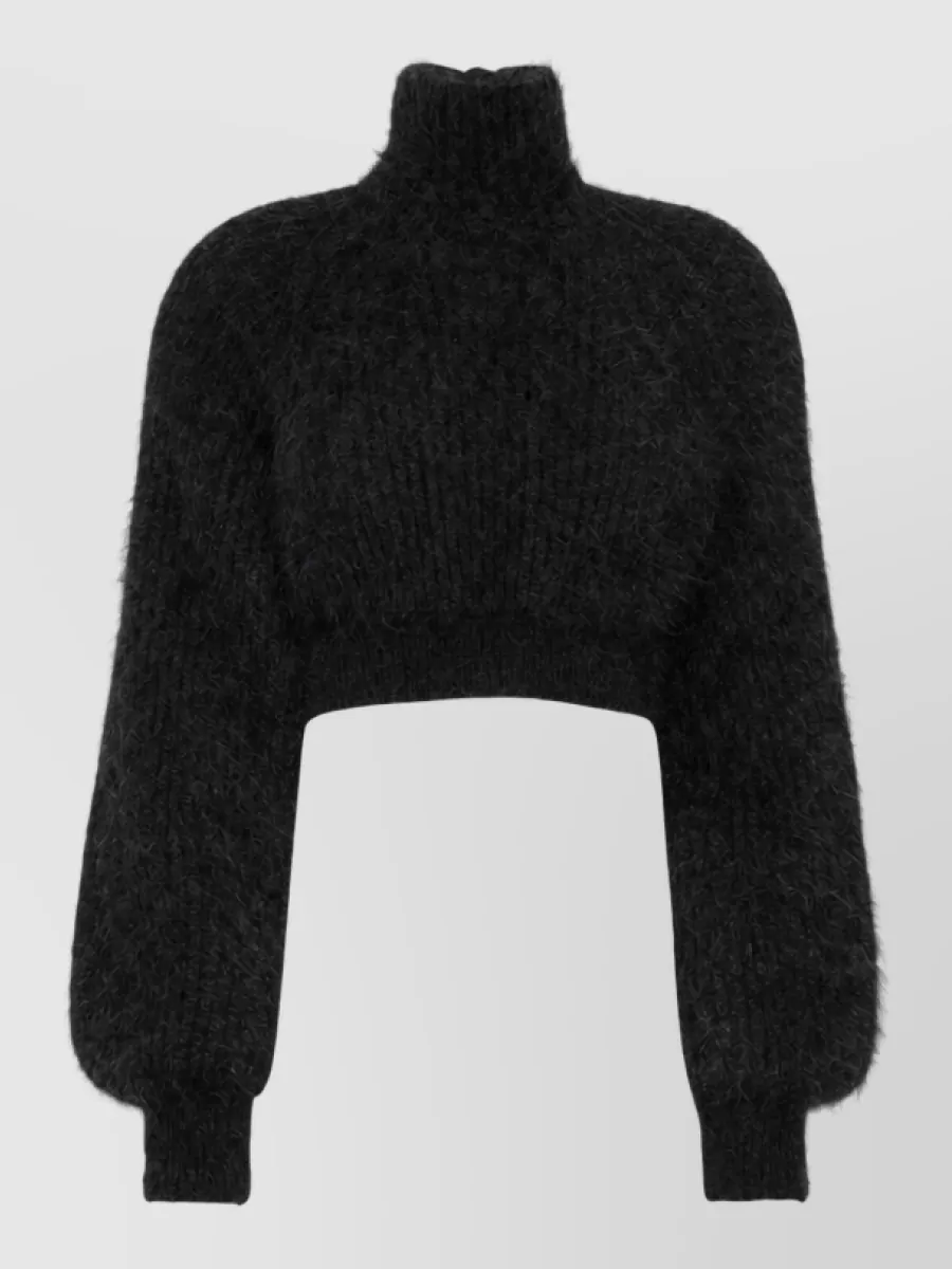 Max Mara Mohair-blend english-rib cutout cropped knit top