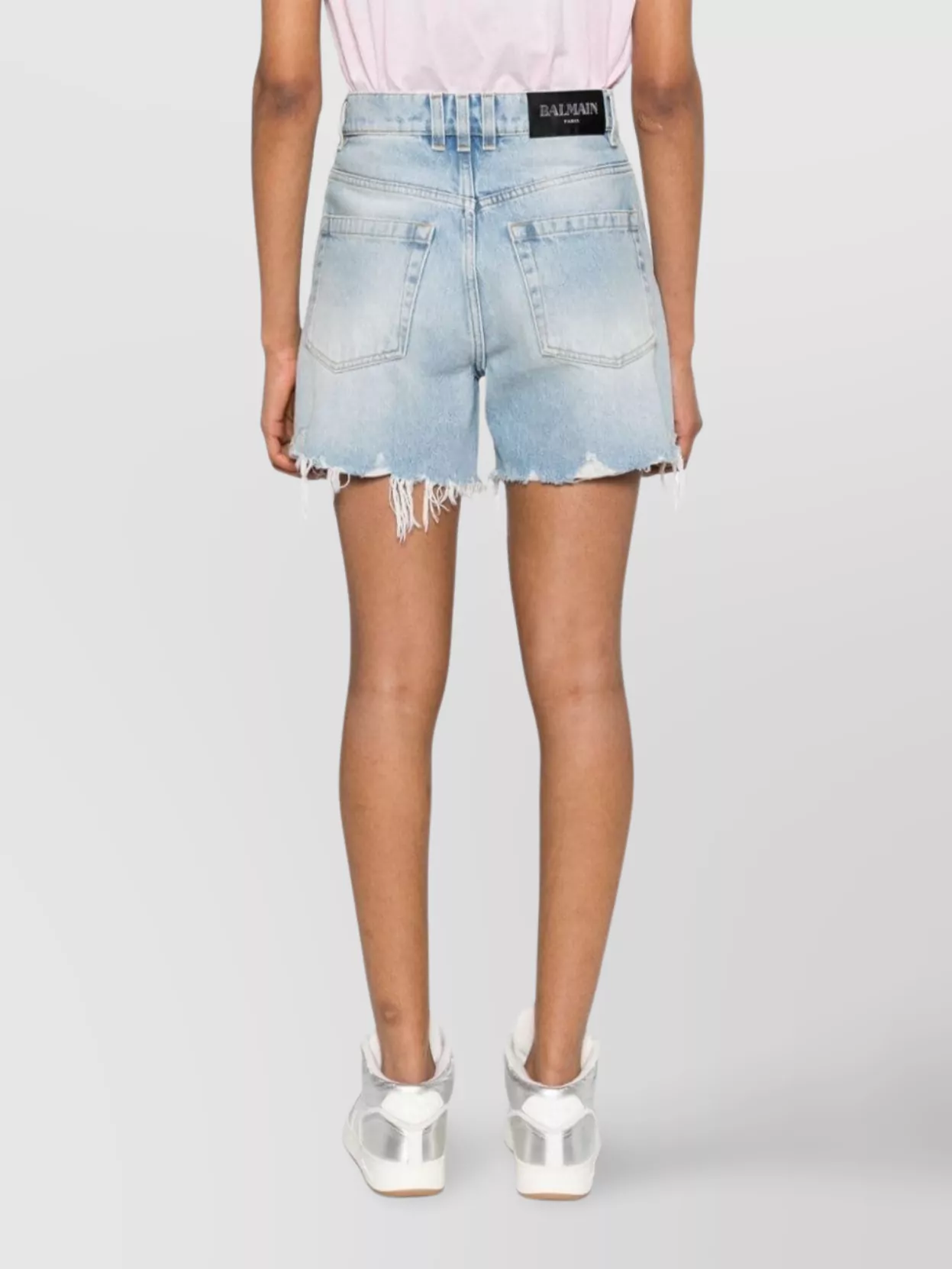 Balmain High-rise Straight Leg Shorts With Ripped Detailing