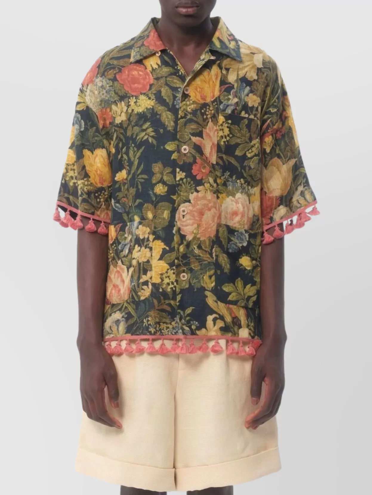 Shop Valentino Linen Shirt Floral Print Fringed Edge